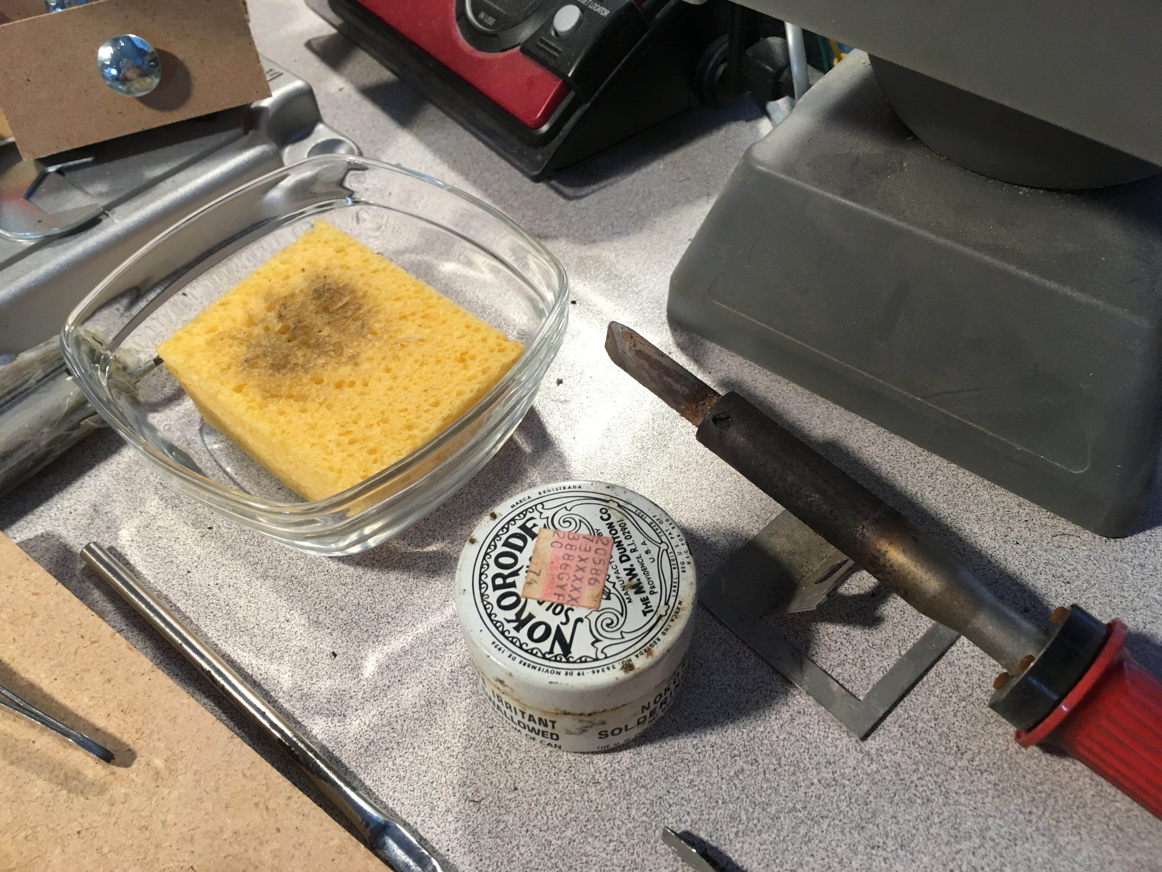 Soldering Tools - Iron, Flux Paste and Damp Sponge